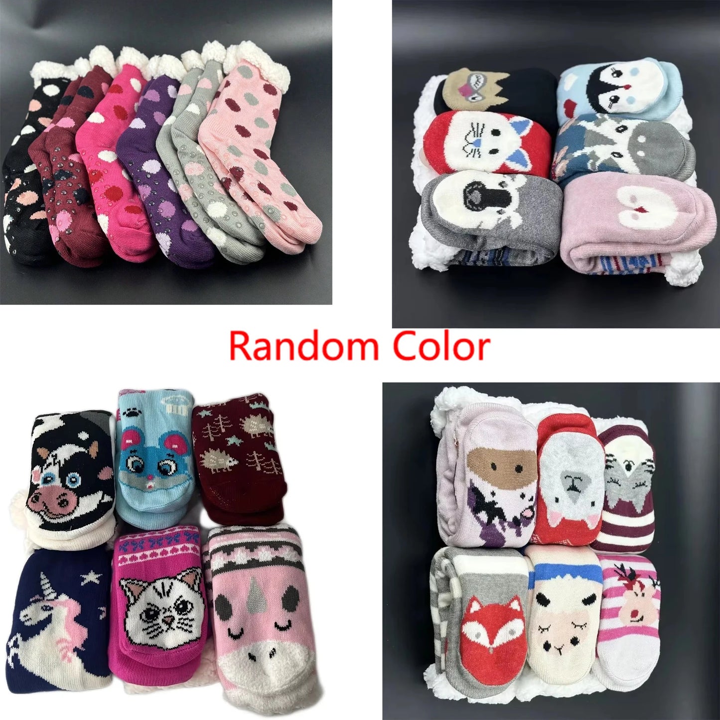 Thermal Fluffy Sock Women Winter Warm Plush Non Slip Home Sleeping Soft Female Floor Grip Fuzzy Slipper Sock Short Funny Zipper