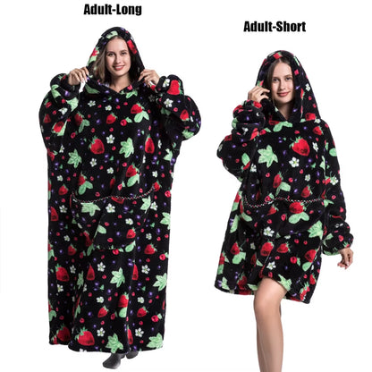 Women Plush Fleece Blanket Men Warm Thick Hoodies Adult Giant TV Blanlets with Sleeves Super Long Cold-Proof Homewear Pajamas