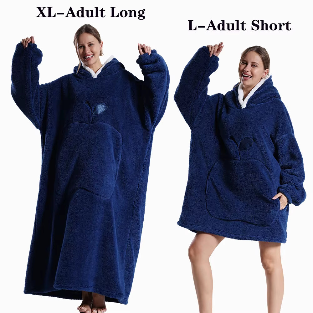 Women Plush Fleece Blanket Men Warm Thick Hoodies Adult Giant TV Blanlets with Sleeves Super Long Cold-Proof Homewear Pajamas