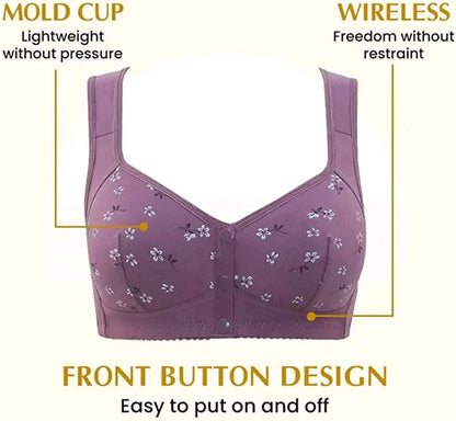 Charm Daisy Bras Front Snaps Women Wireless Brassiere Front Button Closure Underwear Support Bra Comfortable Sport Bra plus Size