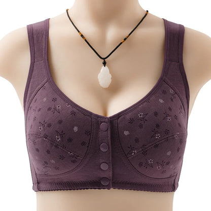 Charm Daisy Bras Front Snaps Women Wireless Brassiere Front Button Closure Underwear Support Bra Comfortable Sport Bra plus Size