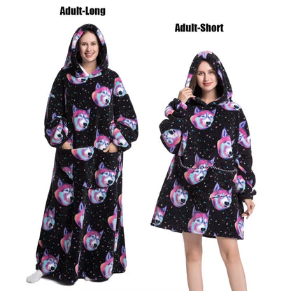 Women Plush Fleece Blanket Men Warm Thick Hoodies Adult Giant TV Blanlets with Sleeves Super Long Cold-Proof Homewear Pajamas