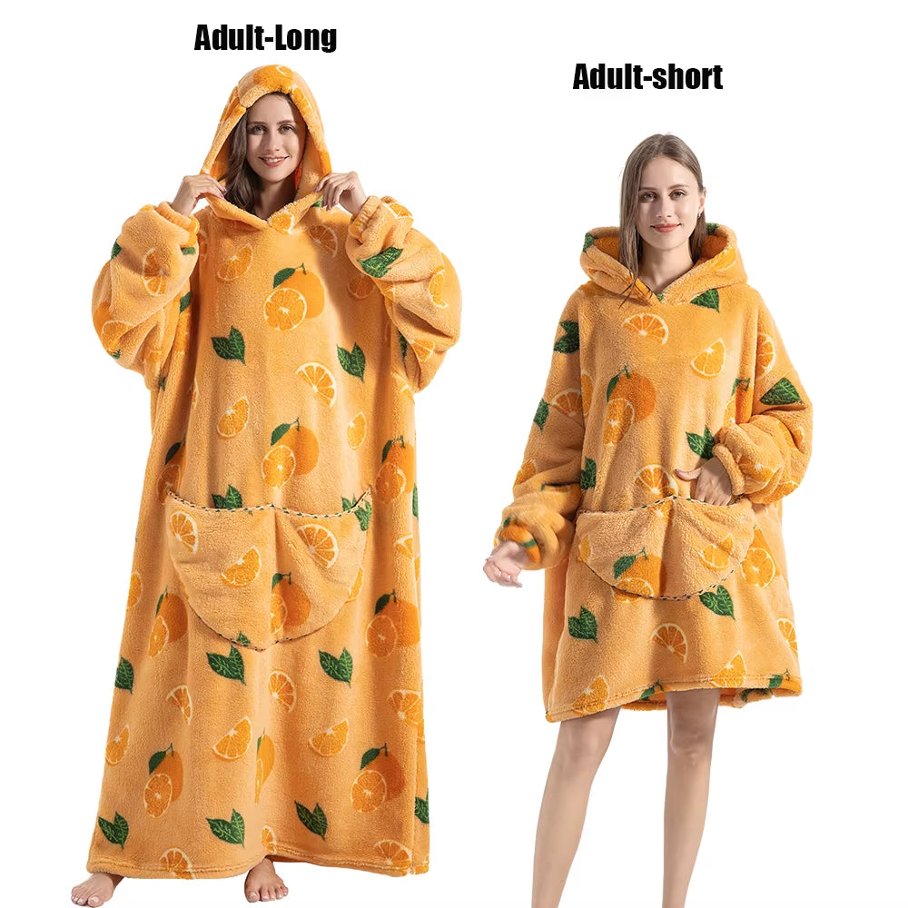 Women Plush Fleece Blanket Men Warm Thick Hoodies Adult Giant TV Blanlets with Sleeves Super Long Cold-Proof Homewear Pajamas