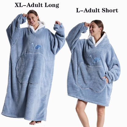 Women Plush Fleece Blanket Men Warm Thick Hoodies Adult Giant TV Blanlets with Sleeves Super Long Cold-Proof Homewear Pajamas