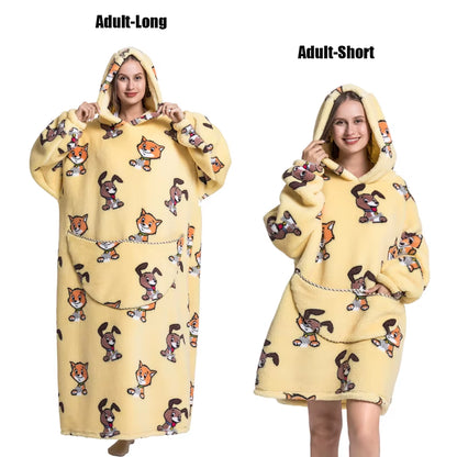 Women Plush Fleece Blanket Men Warm Thick Hoodies Adult Giant TV Blanlets with Sleeves Super Long Cold-Proof Homewear Pajamas