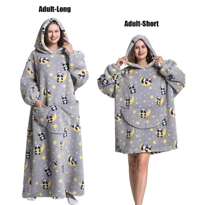 Women Plush Fleece Blanket Men Warm Thick Hoodies Adult Giant TV Blanlets with Sleeves Super Long Cold-Proof Homewear Pajamas