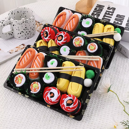 3/4/5 Pairs of Sushi Pizza Burger Socks Gift Box, Christmas Socks Gift Box, Birthday Gift Box, Holiday Creative Gift Box