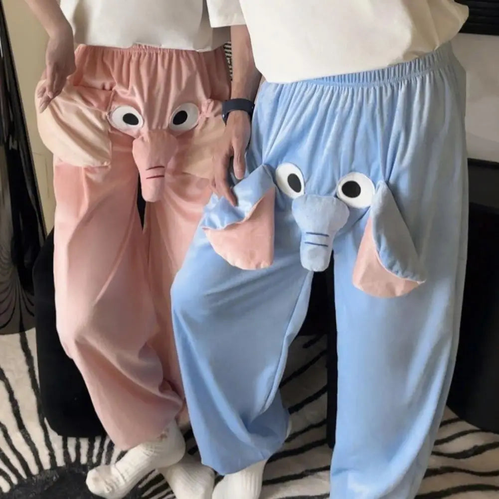 Couple Winter Pajamas Pants Cartoon Elephant Nose Thick Plush Warm Homewear Pants Long Sleepwear Trousers Winter Sleep Pants