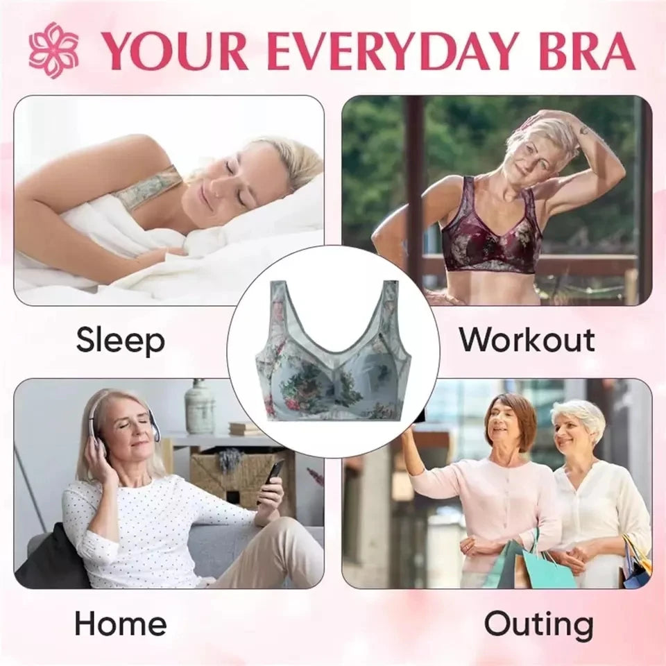 Women Ice Silk Lace Cooling Comfort Bra Buttonless Sexy Push up Bra Seamless Bra Wireless Bralette Underwear Large Size Brasier