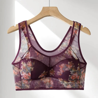 Women Ice Silk Lace Cooling Comfort Bra Buttonless Sexy Push up Bra Seamless Bra Wireless Bralette Underwear Large Size Brasier