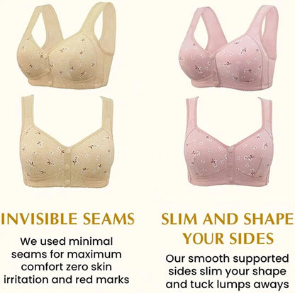 Charm Daisy Bras Front Snaps Women Wireless Brassiere Front Button Closure Underwear Support Bra Comfortable Sport Bra plus Size
