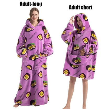 Women Plush Fleece Blanket Men Warm Thick Hoodies Adult Giant TV Blanlets with Sleeves Super Long Cold-Proof Homewear Pajamas
