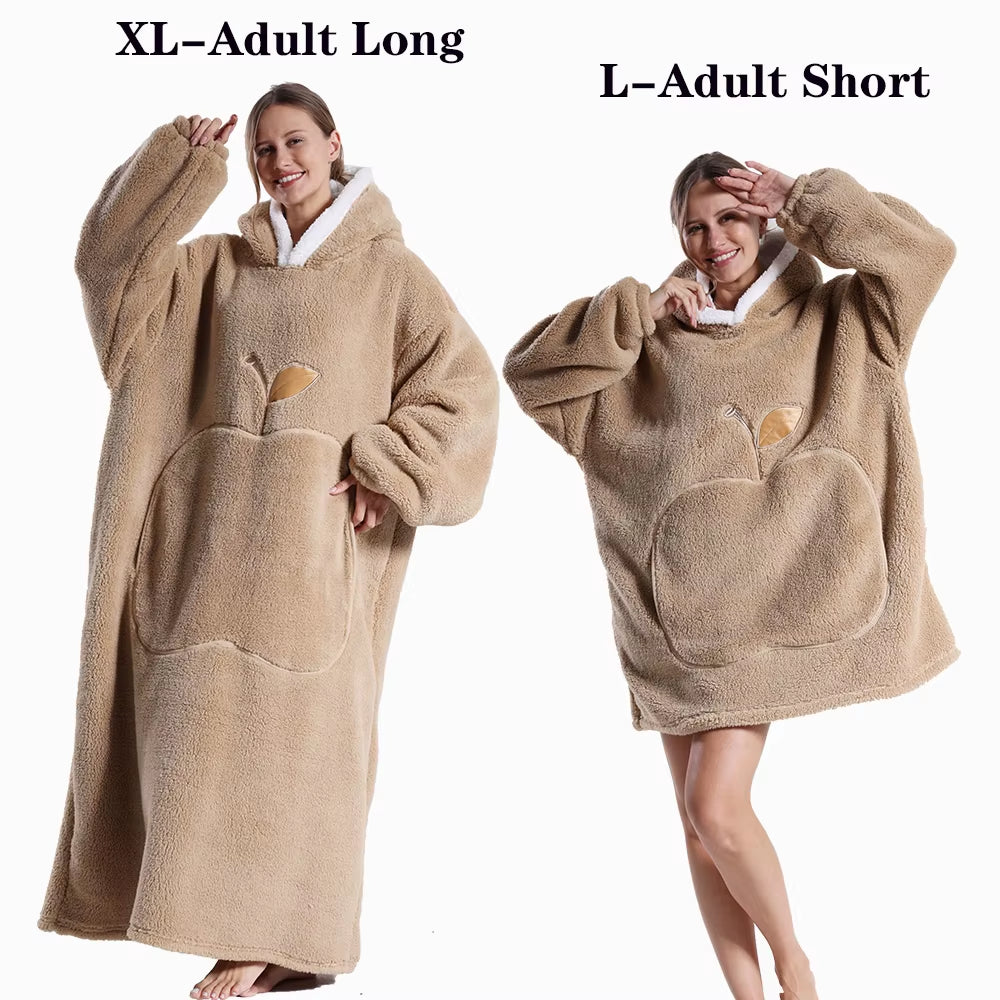 Women Plush Fleece Blanket Men Warm Thick Hoodies Adult Giant TV Blanlets with Sleeves Super Long Cold-Proof Homewear Pajamas