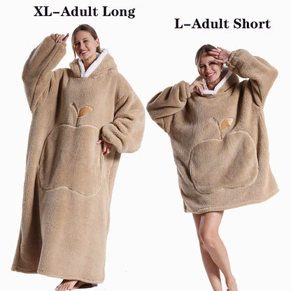 Women Plush Fleece Blanket Men Warm Thick Hoodies Adult Giant TV Blanlets with Sleeves Super Long Cold-Proof Homewear Pajamas