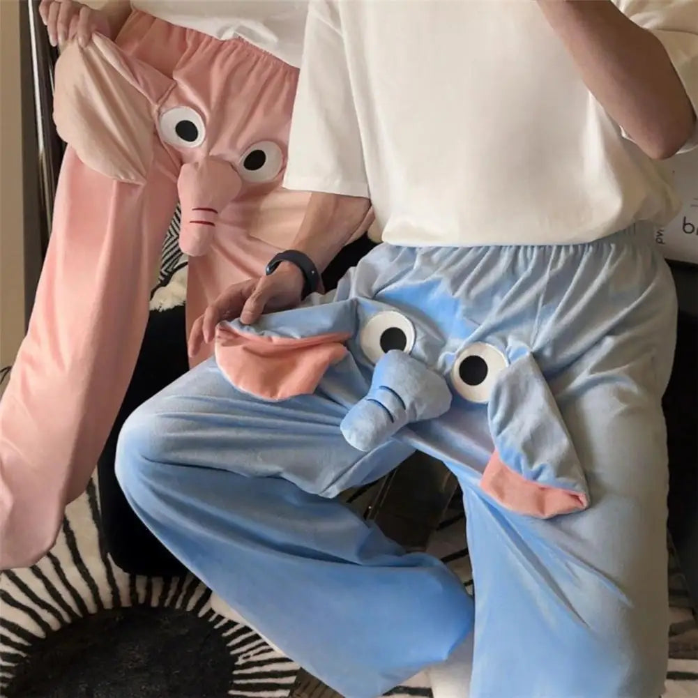 Couple Winter Pajamas Pants Cartoon Elephant Nose Thick Plush Warm Homewear Pants Long Sleepwear Trousers Winter Sleep Pants