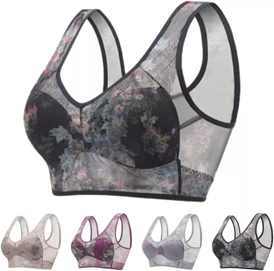 Women Ice Silk Lace Cooling Comfort Bra Buttonless Sexy Push up Bra Seamless Bra Wireless Bralette Underwear Large Size Brasier