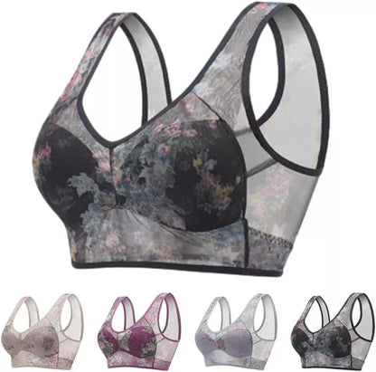 Women Ice Silk Lace Cooling Comfort Bra Buttonless Sexy Push up Bra Seamless Bra Wireless Bralette Underwear Large Size Brasier