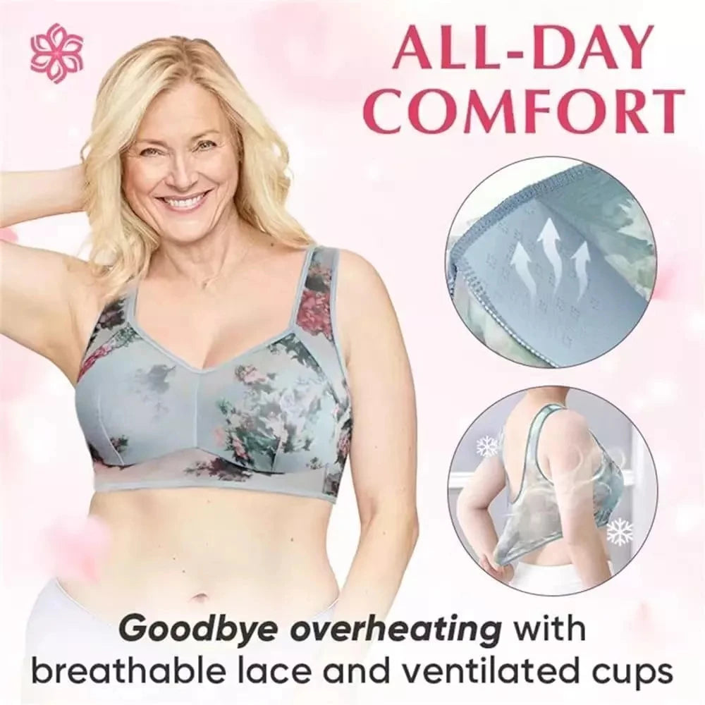 Women Ice Silk Lace Cooling Comfort Bra Buttonless Sexy Push up Bra Seamless Bra Wireless Bralette Underwear Large Size Brasier
