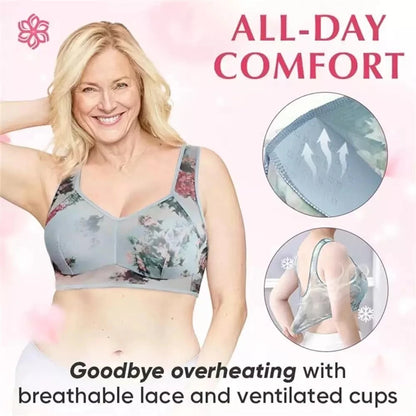 Women Ice Silk Lace Cooling Comfort Bra Buttonless Sexy Push up Bra Seamless Bra Wireless Bralette Underwear Large Size Brasier