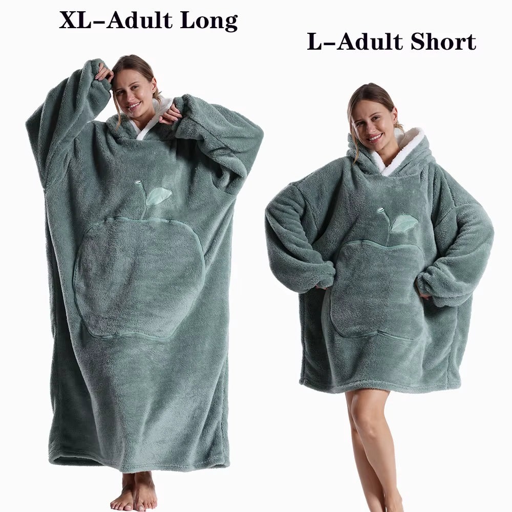 Women Plush Fleece Blanket Men Warm Thick Hoodies Adult Giant TV Blanlets with Sleeves Super Long Cold-Proof Homewear Pajamas