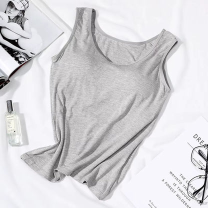 2026 Women'S Vest Tops with Built in Bra Neck Vest Solid Color Padded Slim Fit Tank Tops Sexy Shirts Feminino Casual Tank Tops
