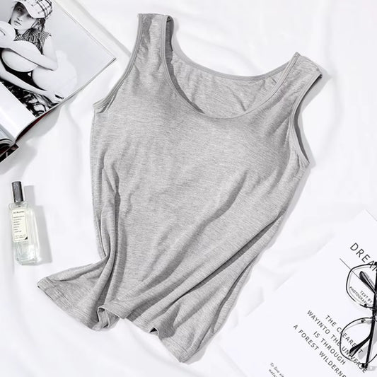 2026 Women'S Vest Tops with Built in Bra Neck Vest Solid Color Padded Slim Fit Tank Tops Sexy Shirts Feminino Casual Tank Tops