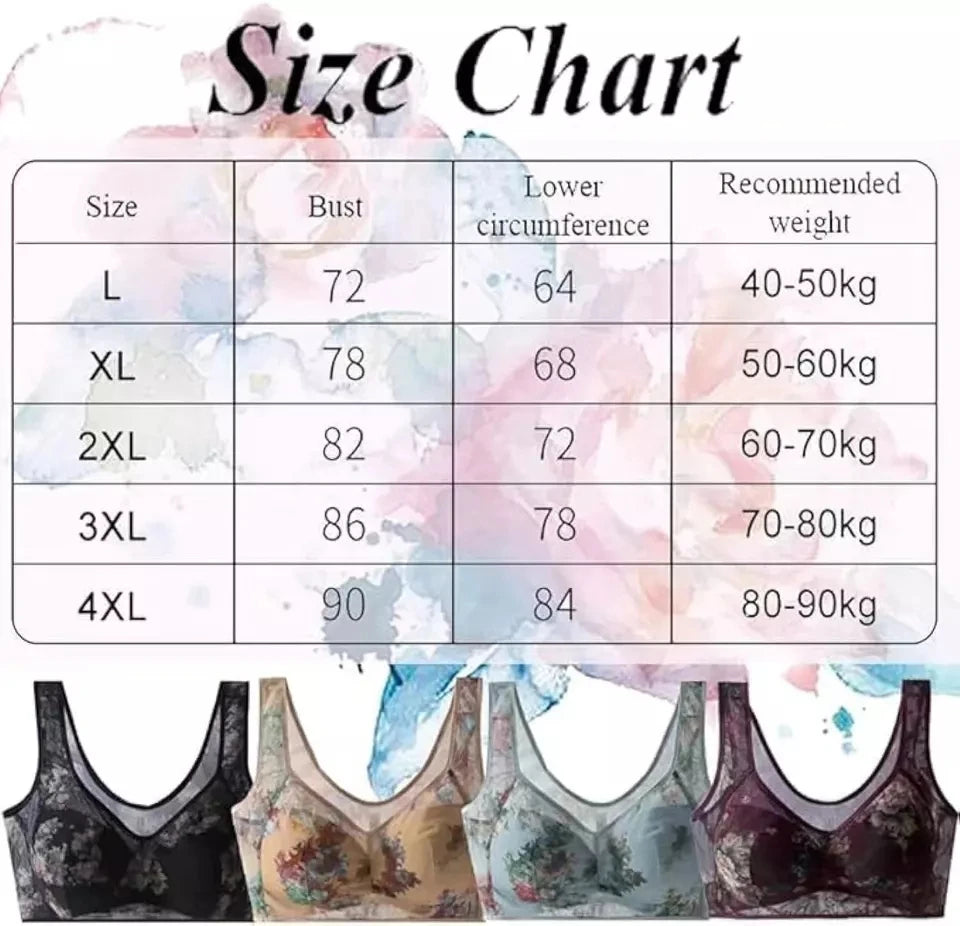 Women Ice Silk Lace Cooling Comfort Bra Buttonless Sexy Push up Bra Seamless Bra Wireless Bralette Underwear Large Size Brasier