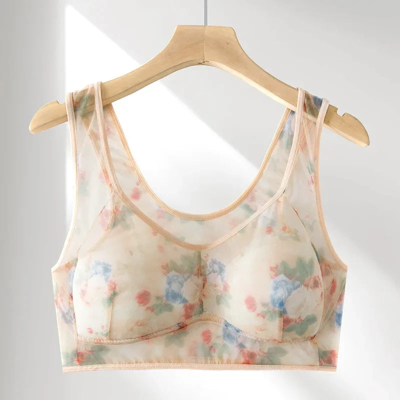 Women Ice Silk Lace Cooling Comfort Bra Buttonless Sexy Push up Bra Seamless Bra Wireless Bralette Underwear Large Size Brasier
