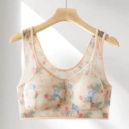 Women Ice Silk Lace Cooling Comfort Bra Buttonless Sexy Push up Bra Seamless Bra Wireless Bralette Underwear Large Size Brasier