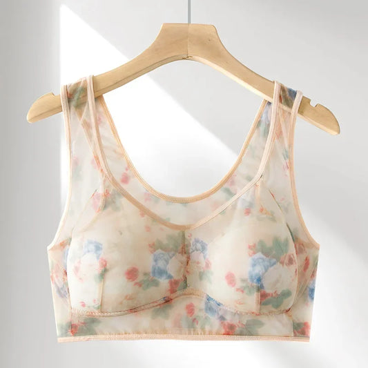 Women Ice Silk Lace Cooling Comfort Bra Buttonless Sexy Push up Bra Seamless Bra Wireless Bralette Underwear Large Size Brasier
