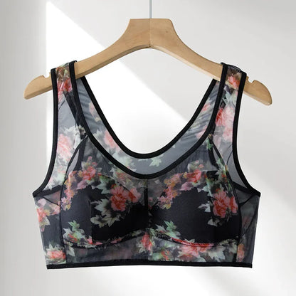 Women Ice Silk Lace Cooling Comfort Bra Buttonless Sexy Push up Bra Seamless Bra Wireless Bralette Underwear Large Size Brasier