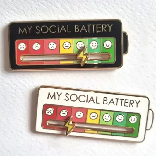 My Social Battery slide pin brooch