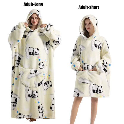 Women Plush Fleece Blanket Men Warm Thick Hoodies Adult Giant TV Blanlets with Sleeves Super Long Cold-Proof Homewear Pajamas