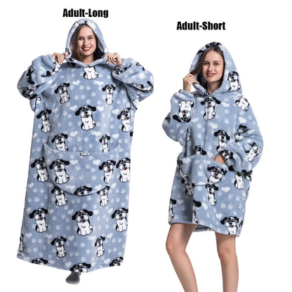 Women Plush Fleece Blanket Men Warm Thick Hoodies Adult Giant TV Blanlets with Sleeves Super Long Cold-Proof Homewear Pajamas