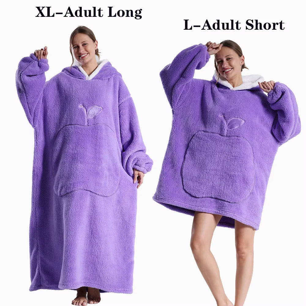 Women Plush Fleece Blanket Men Warm Thick Hoodies Adult Giant TV Blanlets with Sleeves Super Long Cold-Proof Homewear Pajamas