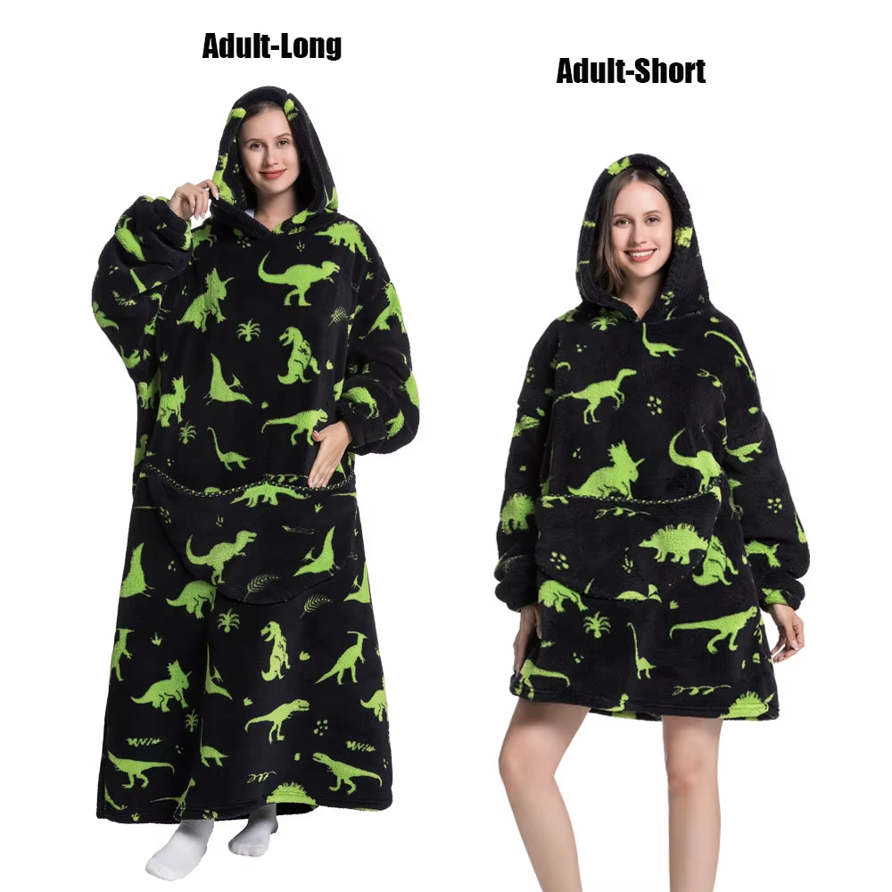 Women Plush Fleece Blanket Men Warm Thick Hoodies Adult Giant TV Blanlets with Sleeves Super Long Cold-Proof Homewear Pajamas