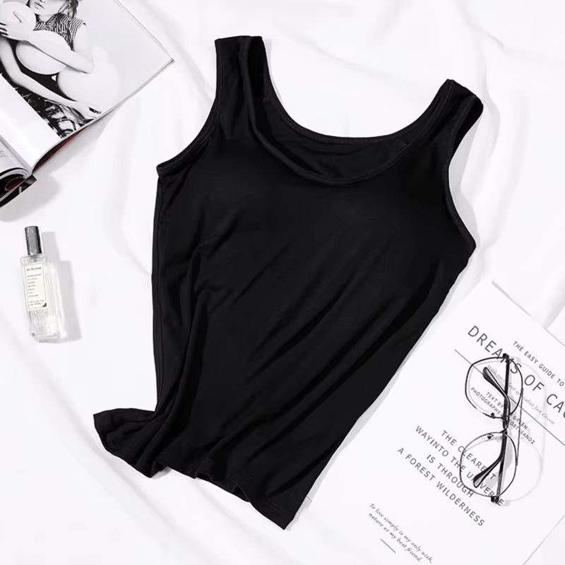 2026 Women'S Vest Tops with Built in Bra Neck Vest Solid Color Padded Slim Fit Tank Tops Sexy Shirts Feminino Casual Tank Tops