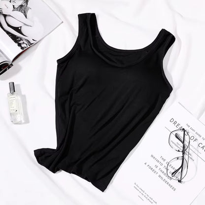 2026 Women'S Vest Tops with Built in Bra Neck Vest Solid Color Padded Slim Fit Tank Tops Sexy Shirts Feminino Casual Tank Tops