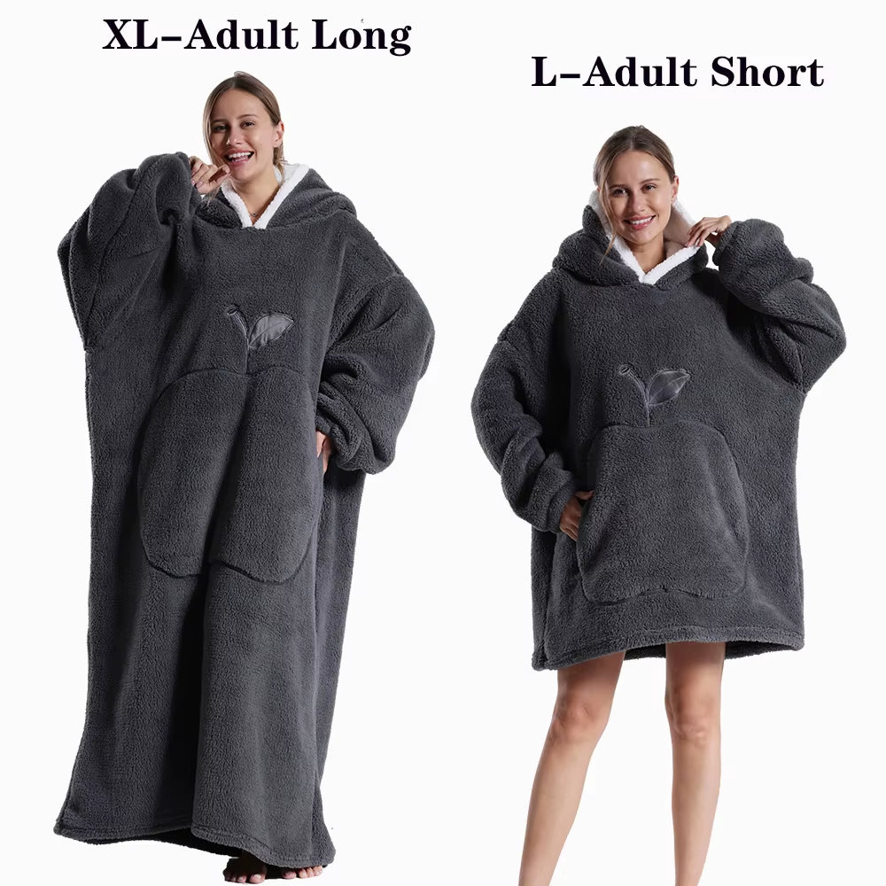 Women Plush Fleece Blanket Men Warm Thick Hoodies Adult Giant TV Blanlets with Sleeves Super Long Cold-Proof Homewear Pajamas