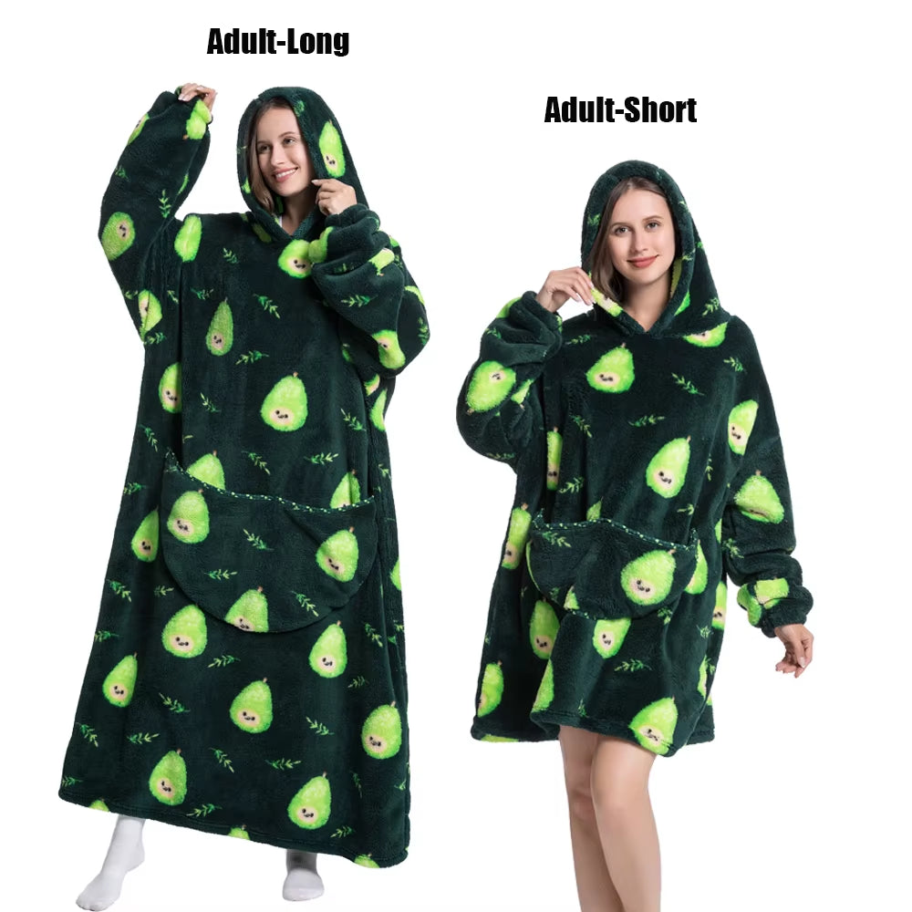 Women Plush Fleece Blanket Men Warm Thick Hoodies Adult Giant TV Blanlets with Sleeves Super Long Cold-Proof Homewear Pajamas