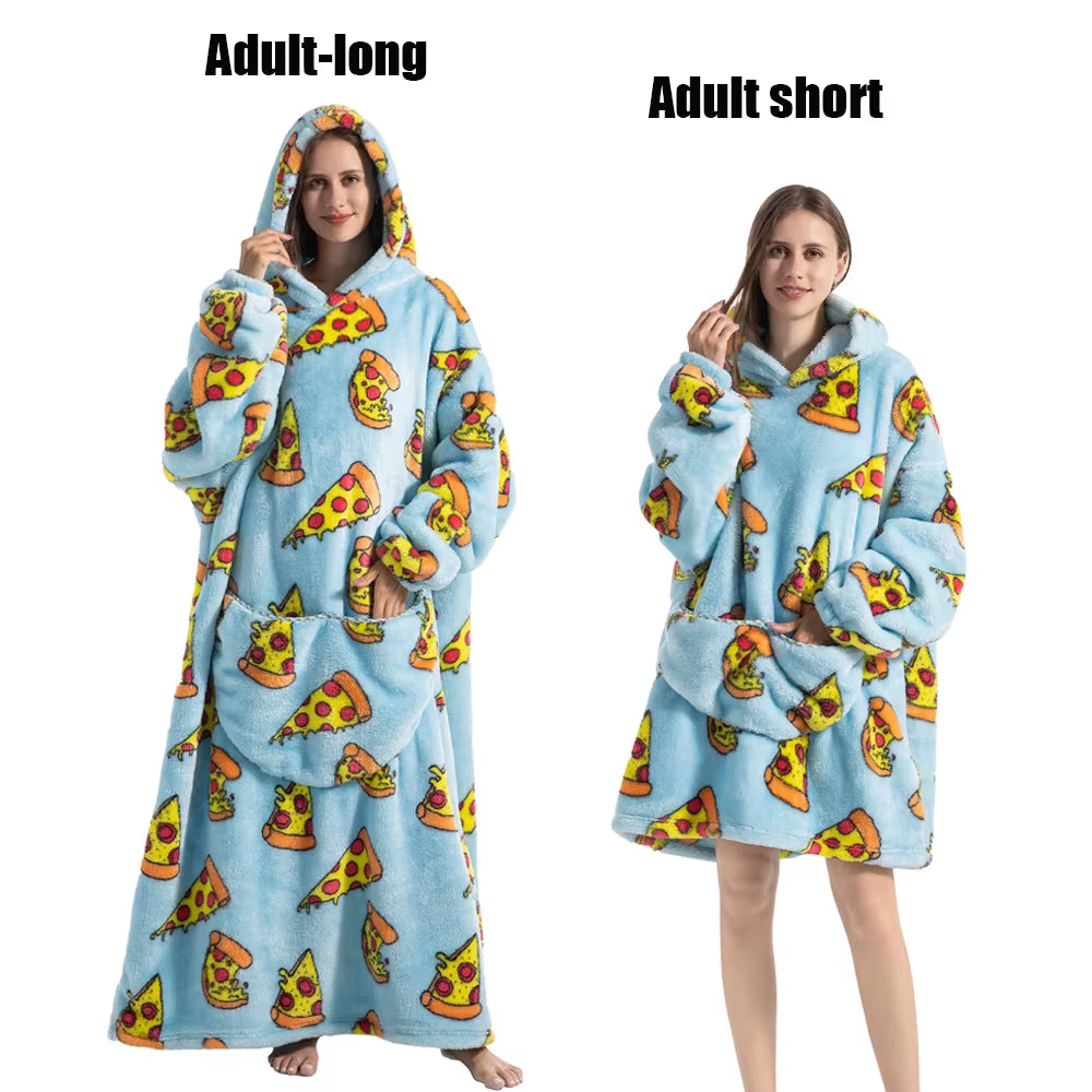 Women Plush Fleece Blanket Men Warm Thick Hoodies Adult Giant TV Blanlets with Sleeves Super Long Cold-Proof Homewear Pajamas