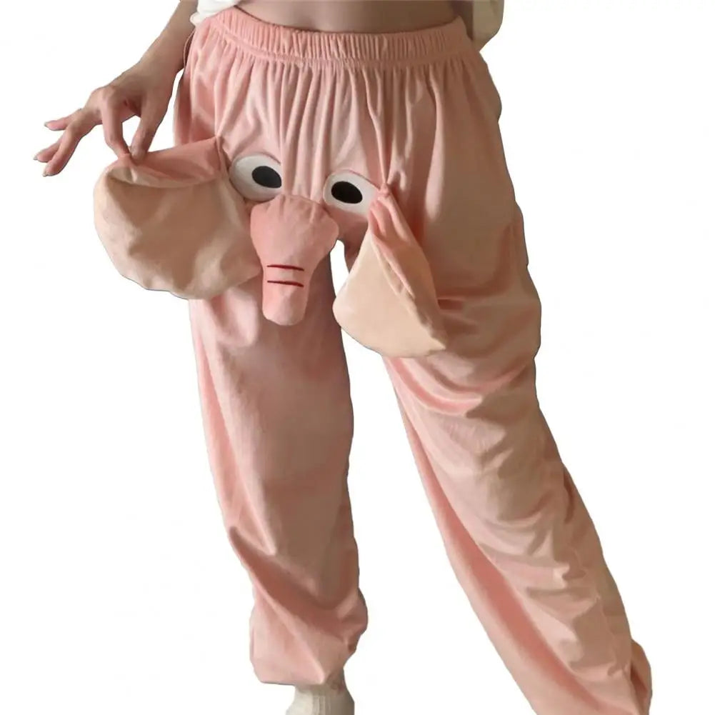 Couple Winter Pajamas Pants Cartoon Elephant Nose Thick Plush Warm Homewear Pants Long Sleepwear Trousers Winter Sleep Pants