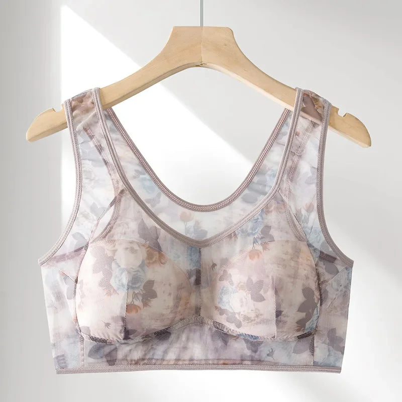 Women Ice Silk Lace Cooling Comfort Bra Buttonless Sexy Push up Bra Seamless Bra Wireless Bralette Underwear Large Size Brasier