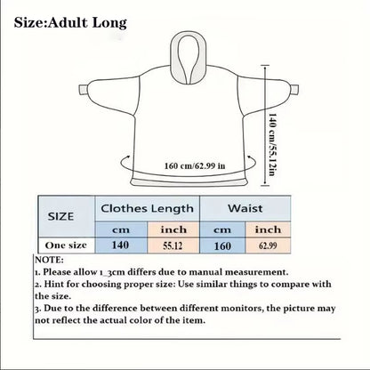 Women Plush Fleece Blanket Men Warm Thick Hoodies Adult Giant TV Blanlets with Sleeves Super Long Cold-Proof Homewear Pajamas