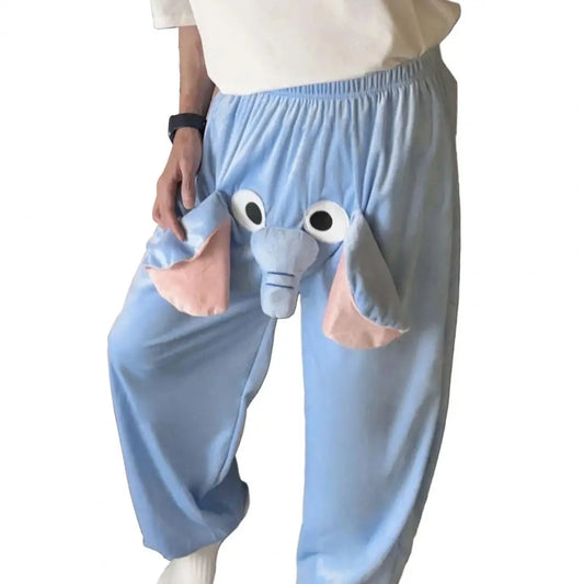 Couple Winter Pajamas Pants Cartoon Elephant Nose Thick Plush Warm Homewear Pants Long Sleepwear Trousers Winter Sleep Pants